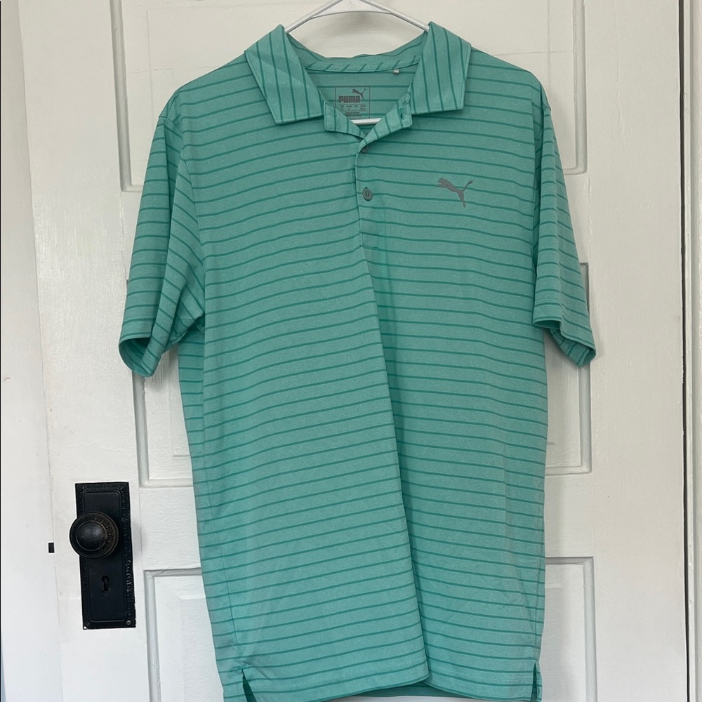 Puma Men's Teal Striped Polo Shirt
